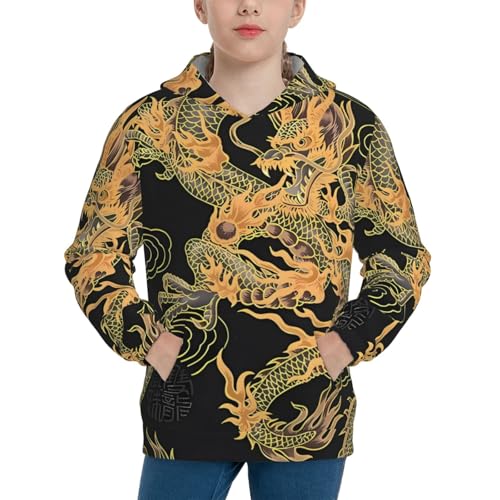 Oriental Dragon Kids Pullover Hoodies Boys Sweatshirts Girls Athletic Clothes with Pocket