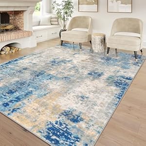 Lahome Modern Abstract 6x9 Area Rugs for Living Room, Washable Accent Bedroom Rug Low Pile Stain Resistant, Blue Soft Indoor Contemporary Carpet for Dining Room Table Apartment 6' x 9' Blue/