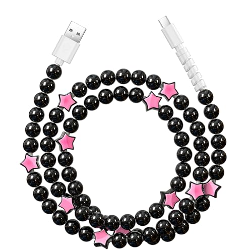 VOFUOE USB C Cable for iPhone 17 Charging Cable USB A to USB C Cable Star Beads Charging Cord 3.3FT Fast Charging Cable for iPhone 16/15, Galaxy S24/S25 Ultra, for iPad 11th/10th-Black & Pink