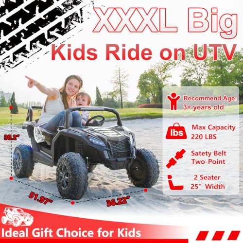 Image of NEWQIDA XXXL 2 Seater 24V Ride On Toys 4x200W Kids Side by Side UTV, Black