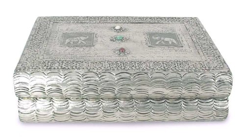 Novica Nickel Repousse And Glass On Mango Wood Jewelry Box, 'Elephant Greeting' #TOP21