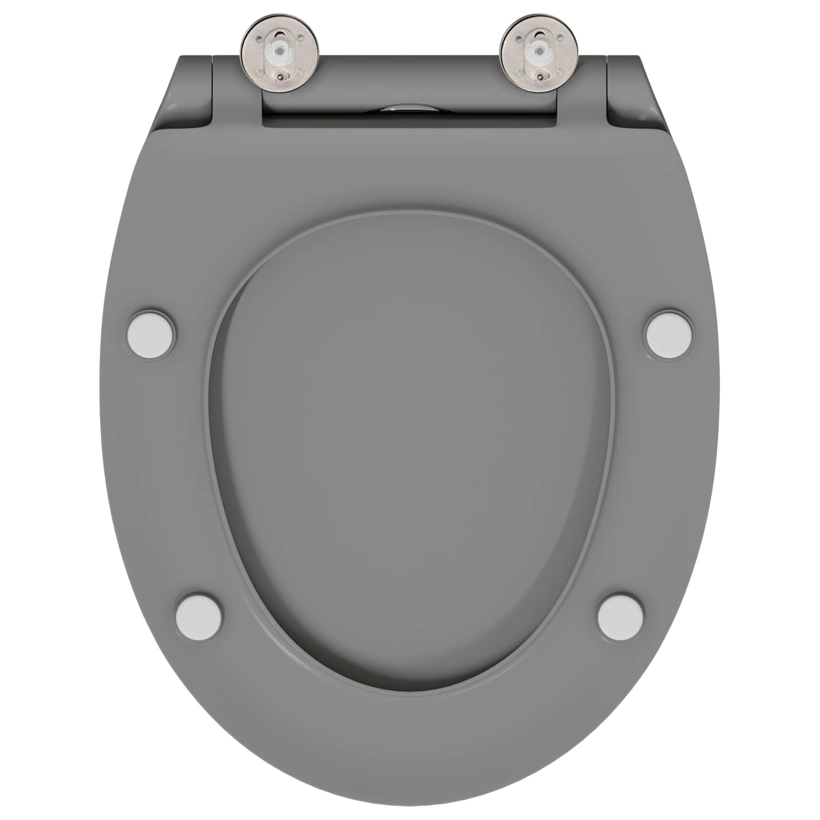 Sedile WC moderno in polipropilene grigio 47 x 37,5 x 3,8 cm, dal design sobrio e di facile montaggio per bagni interni.