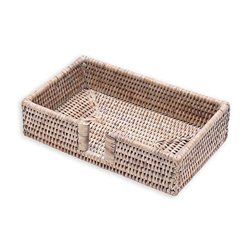 Caspari Rattan Guest Towel Napkin Holder in White Natural, 1 Each
