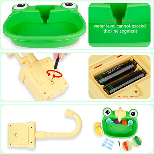 Ruibytree Play Kitchen Sink Toy, Water Toys for Kids with Electronic Dishwasher, Pretend Play Utensils Accessories and Play Cutting Food for Boys and Girls (Cute Frog) - Thumbnail 3