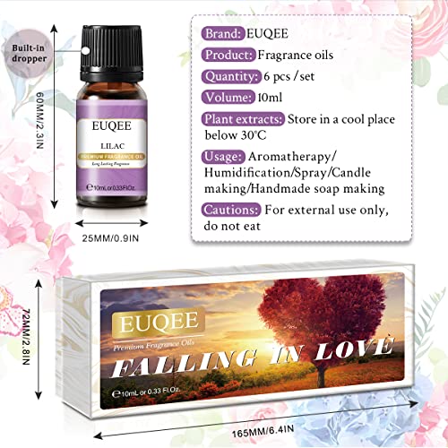 Euqee Premium Grade Floral Fragrance Oils Set 6Pcs Fragrance Essential Oils Gift Set For Diffuser, Aromatherapy, Cleaning - Honeysuckle, Lilac, Parma Violet, Japanese Magnolia, Orange Blossom (10Ml) #TOP1