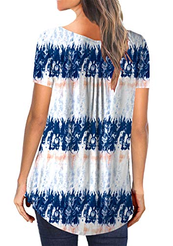 Women's Blouse Floral Printed Tunic Tops Shirts Flowy Scoop Neck Pleated Medium Blue #TOP2