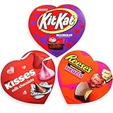 Valentine’s Day Kisses, Kit Kat Miniatures Milk Chocolate Waffers, and ReesesHearts Peanut Butter Cups in Heart-Shaped Box for Valentines Gift to Friends and Loved Ones, Romantic Indulgence