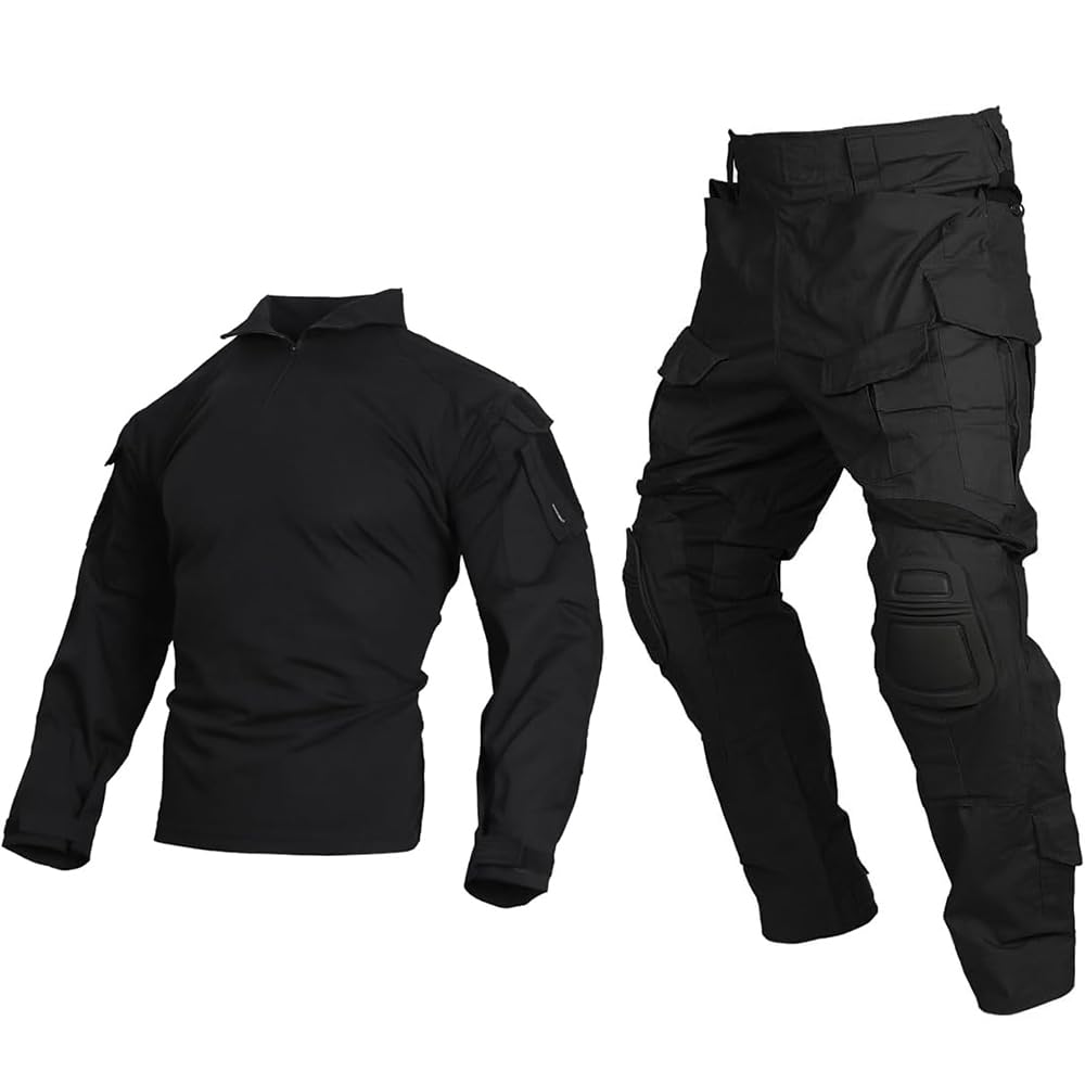 Emersongear Men's Black Gen3 Uniform,Military Painball Suit,Army Airsoft Combat Bdu Pants Shirt With Knee Pads
