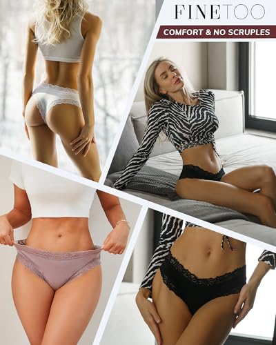 Image of FINETOO Cotton Underwear for Women Sexy Panties Lace Hipster Low Rise Breathable Womens Cheeky 6 Pack S-XL