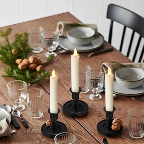 Image of KSWING Upgraded Real Wax Short LED Flameless Taper Candles with Remote, 6 PCS White Candlesticks Battery Operated 3D Flickering - 6 inch Realistic Fake Candle Sticks for Home /Wedding /Fireplace Xmas Decor