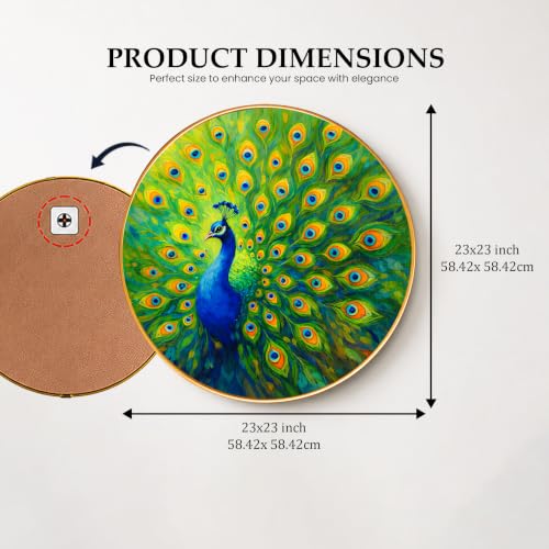 Image of PAINTINGMANTRA Peacock Round Wall Art Painting With Frame For Living Room| Vastu-Inspired Wall Art Framed Painting | Round Artistic Wall Hanging for Home, Bedroom, Office & Gifting, 23 Inch