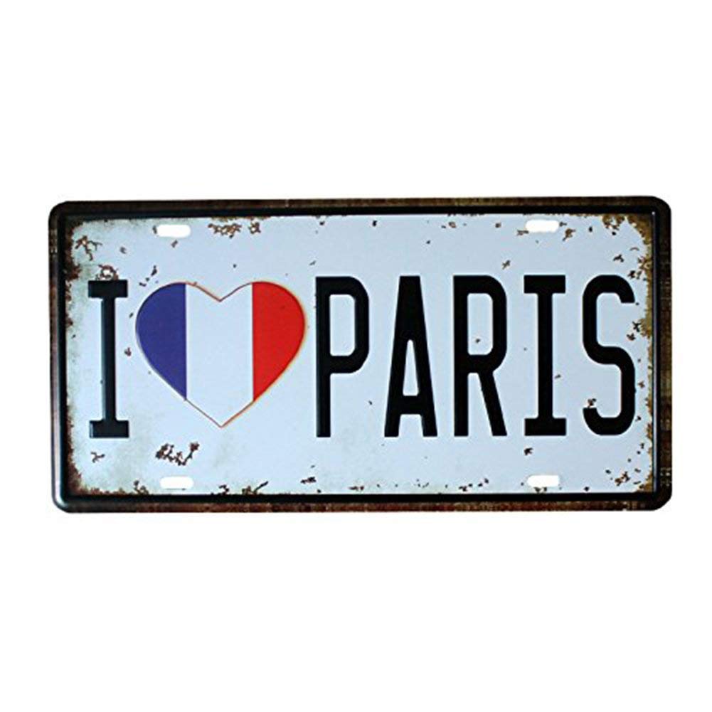 Shinewe I Love Paris License Plate Vintage Old House Wall Decor Garage Art Wall Poster 15X30cm (I Love Paris)
