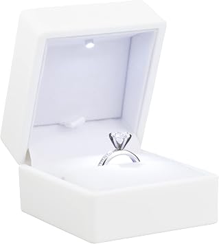 Noble Ring Box with Light - Unique LED Engagement Ring Box for Proposal Ring or Special Occasions (White)