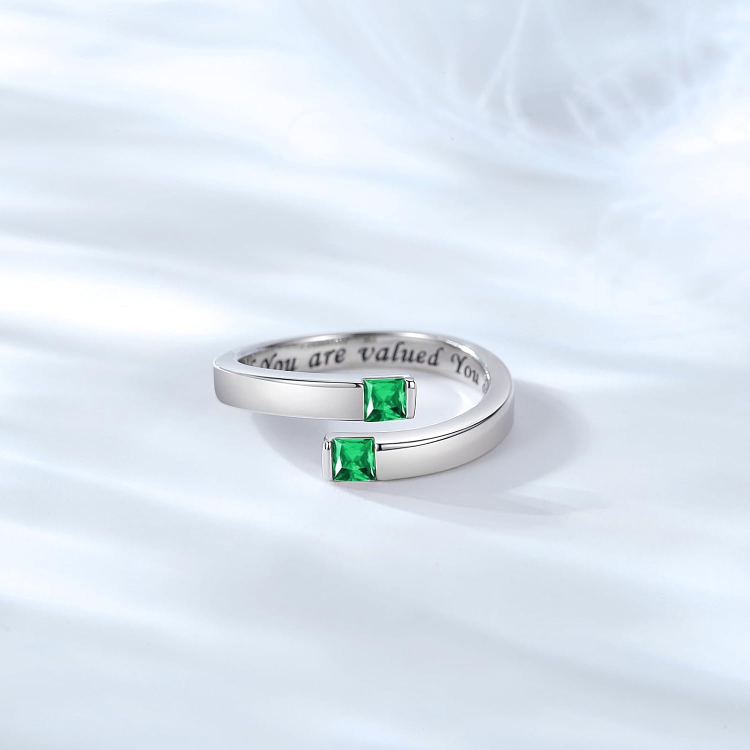 YLT 925 Sterling Silver Adjustable Ring for Women Birthstone Rings Cubic Zirconia Open Ring Gifts for Daughter Teens - Image 2