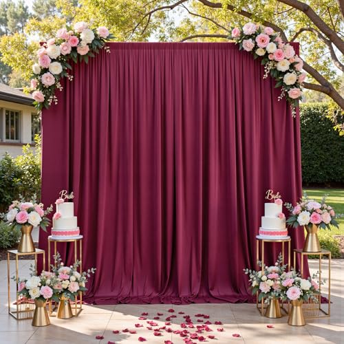 Image of 30ftx15ft Burgundy Backdrop Curtains for Parties, Wrinkle Free Polyester Burgundy Photo Backdrop Drapes 6 Panels 15 ft Long Back Drop Cloth for Wedding Birthday Photography Background Party