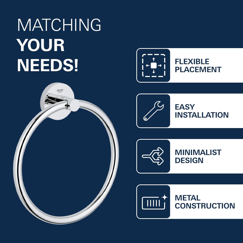 Grohe Essentials - Toallero de argolla empotrado, Metal, Ref. 40365001