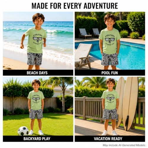 Image of Volcom Baby Boys Swim Set - 2 Piece Short Sleeve Swim Shirt Graphic Tees & Board Shorts - Infant Toddler Little Boys Swimsuit