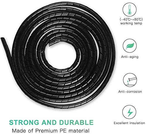 AGPTEK 2 Pezzi Raccogli Cavi Spiralato(TOT 10M), Spirale Cavi di Diametro di 4 MM da 6M e di 4 MM da 6M, per mettere in ordine cavi PC, TV ecc. Nero