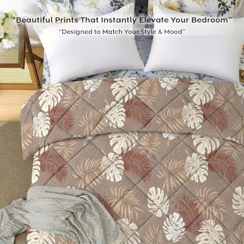 Image of AYKA Reversible AC Comforter 150 GSM Microfiber Summer Blanket Double Bed (90x100 Inches) | LeafLuxe Sage Design Cooling Quilt for AC Room | Soft Breathable Duvet Taupe & Brown