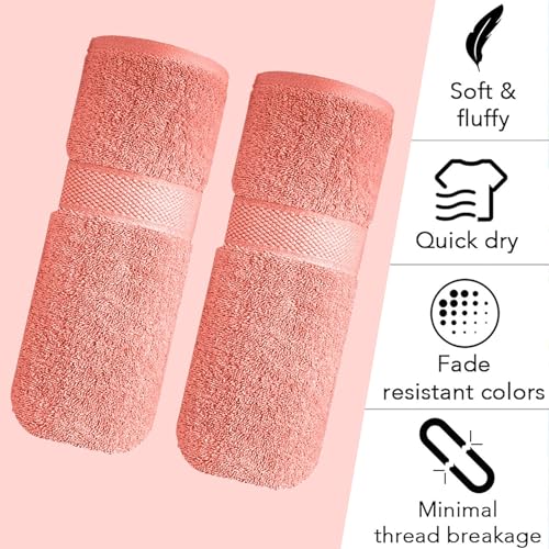 Image of Sulfar 100% Combed Cotton, Quick Drying Highly Absorbent Thick Bathroom Towels, Luxury Bath Towel Set (Pack of 2, 70 X 140 cm) - 600 GSM (Coral Pink)
