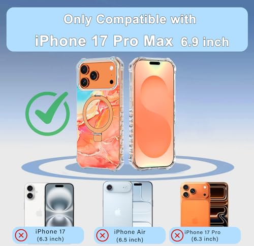 Meshine for iPhone 17 Pro Max Case with Magnetic Stand,[Compatible with MagSafe] Wave Frame Cute Flower Design Shockproof Drop Protective Women Girls Cover for iPhone 17 Pro Max,Rose Gold by Meshine - Used condition - US$8.56