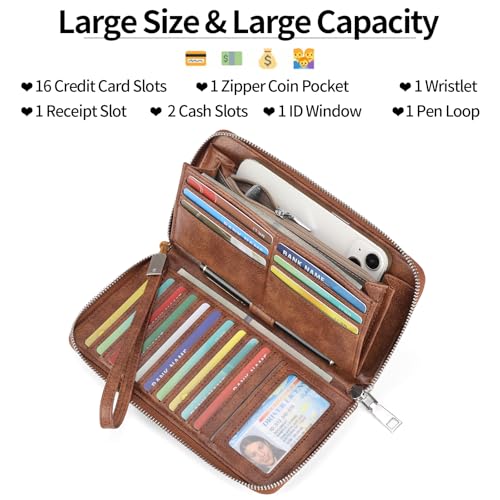 GOIACII Womens Wallet RFID Blocking Leather Large Capacity Long Purse Card Clutch Wristlet2