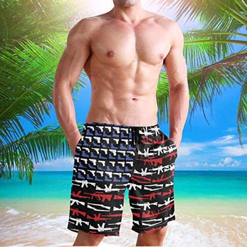 Glaphy American Flag And Gun Pattern Men's Beach Shorts Swim Trunks Quick Dry Swim Shorts For Men, S M L Xl Xxl #TOP4