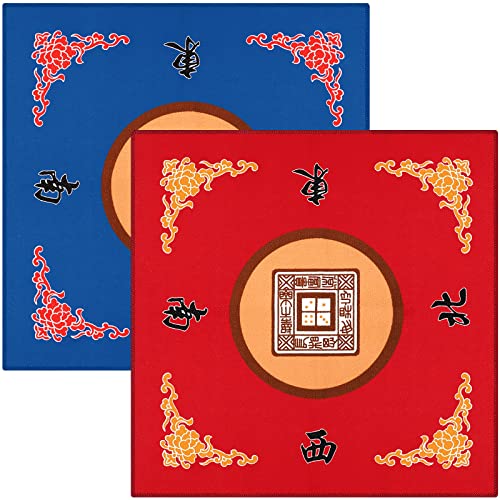 2 Pcs Universal Mahjong Mat, Mahjong Table Cover Slip Resistant Mat Table Reduction Pad for Game, 30.7 x 30.7 Inches(Blue, Red)