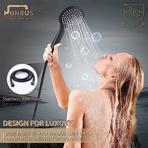 Vanbus Shower Head With Slide Bar, 5-Spray Handheld Shower With Slide Bar, Matte Black Shower Wand Slide Bar Set, Adjustable Holder Set #TOP3