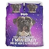 WOSITON Conjuntos Retro 3 Piezas Almohada Baby Pug My Mom Is