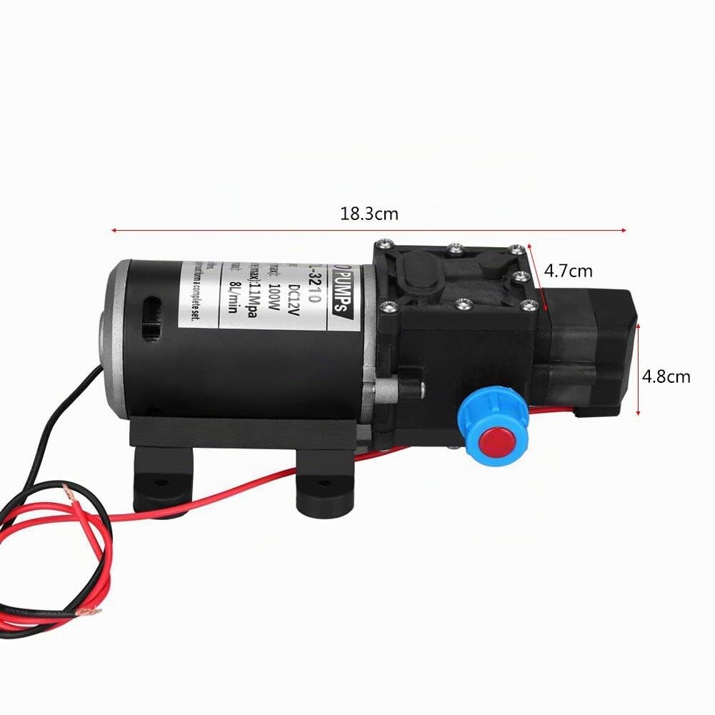 Bomba de agua de alta presión 12 V 100 W, 8 l/min, 160 Psi, bomba de agua autocebante de membrana, para caravanas, furgonetas y caravanas, pequeñas embarcaciones, riego