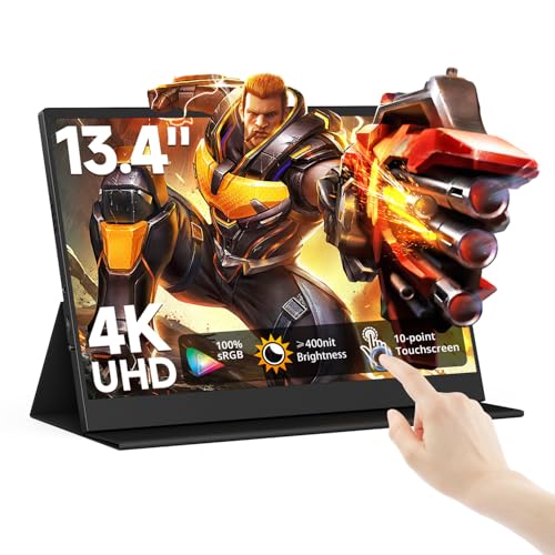 Image of AYY 4k Portable Monitor Touchscreen, 13.4 inch 3840x2160 Second Screen 100% sRGB,400cd HDR USB C Ultra Slim IPS Laptop Monitor, for Mac Switch