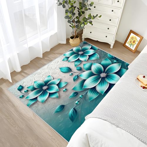 Tapete floral azul verdoso 5x7 moderno miniatura 3