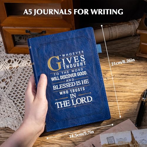 CAGIE Christian Prayer & Bible Journal for Women & Men, Inspirational Scripture Notebook, Study & Church Notes Journal with 288 Pages, Golden Edges, Vegan Leather, Lined Journal - Blue — view 5