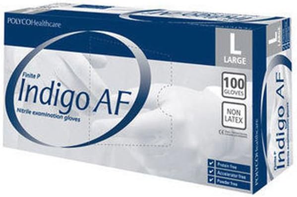 Bodyguards Polyco MFNP100/03 Finite P Indigo AF Nitrile Disposable Gloves, Large/9, Indigo