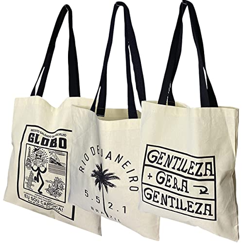 Ecobag Rio de Janeiro Bolsa de Praia Algodão Alça Preta