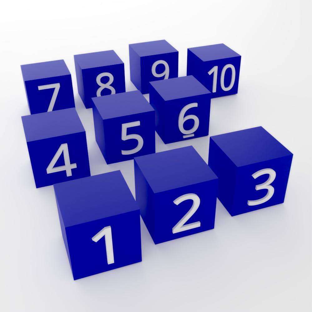 3D3 & CO, 10 x 1" Blue Cubes Numbered 1-10 in White - Image 3