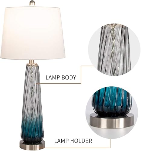 Miniatura 5 de Maxax Juego de 2 lámparas de mesa de cristal costero de 29 pulgadas, modernas lámparas de noche azules para sala de estar, lámpara de dormitorio de