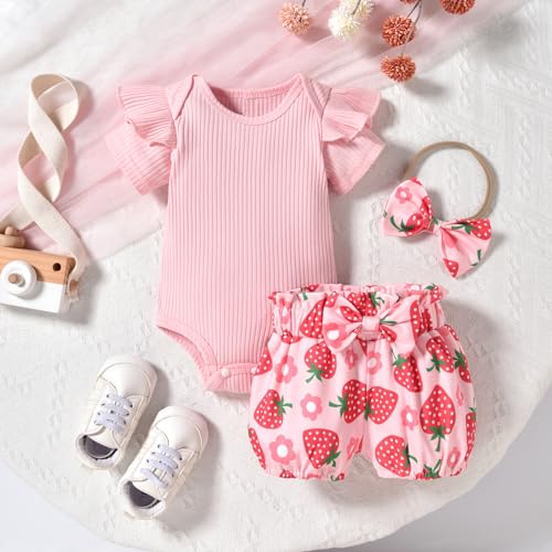 Image of Aalizzwell Baby Girls Ribbed Bodysuit Bloomer Shorts Outfits Summer Clothes