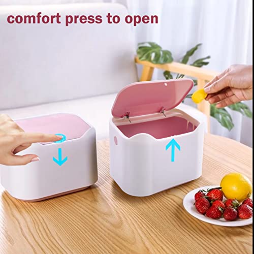 Business King Mini Desk Trash Can With Lid With Trash Bag 90Pcs 2.5 L/0.7 Gallon Pink Plastic Countertop Garbage Bin With Removable Inner Tiny Waste Basket For Office Dresser Bedroom #TOP4
