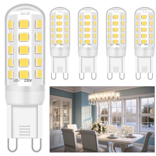 Ugvmn G9 LED Bulb 5W Equivalent to 28W 33W 40W Halogen Bulbs, Daylight Natural White 4000K Led GU9 Bulbs, No Flicker G9 Socket Led Lamp, Non Dimmable, AC 220-240V, 5 Pack