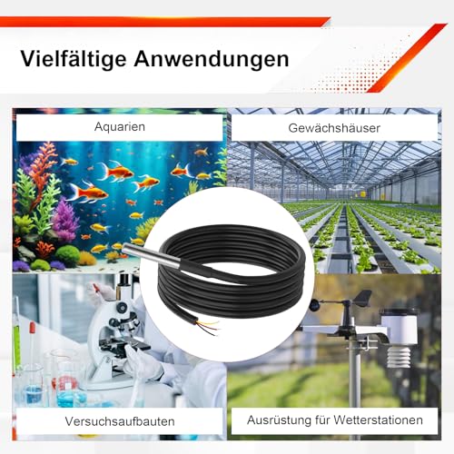 AYWHP Temperatursensor 5 m Kabel Wasserdicht Temperaturfühler Digitaler Edelstahl Temperatursensor temperaturfühler kompatibel mit Arduino und Raspberry Pi（6 Stück）