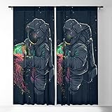 LUOWAN Cortinas Visillos Translucidas 2 Paneles 35% Cortinas Opacas Tamaño Total Personajes Astronauta Ciencia Ficción Universo 183x160 CM Cortinas Decorativas Para El Hogar Para Cocina Dormitorio Sal