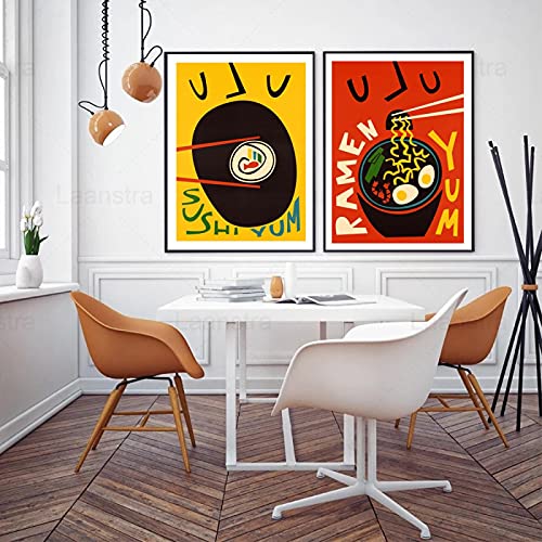 Art mural nouilles boulettes affiche déco : toile abstraite 50x70cm pour cuisine et salon moderne