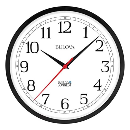 Bulova Precision Connect Wall Clock C5000, 12.5" | Black and White | Accurate Timekeeping | Modern Design | Battery Operated | WiFi Enabled