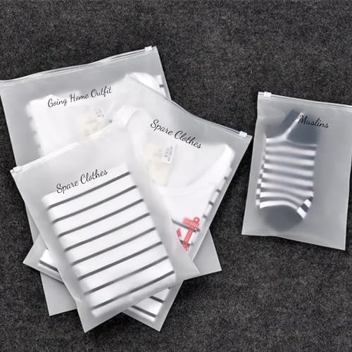Image of Pop Resin 20 Pack Pouches Frosted Bag with 2 Sheets of Clear Hospital Bags Stickers for Labor and Diaper Maternity Essentials 13.78 x 15.74 Inch Hospital Bag for Mommy Dad Newborn Baby Diaper Bag