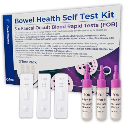 3 x Bowel Health Self Test Kits | Tests for Faecal Occult Blood (FOB) in Stool Sample | Colon Fecal Home Screening for Early Signs of Colorectal Disease