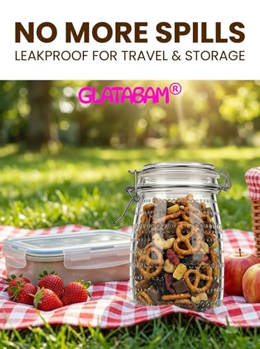 Image of 32 OZ Glass Mason Jars with Airtight Clip-Top Lids 6 Pack, Wide Mouth Reusable Glass Storage Jars for Kitchen Pantry, Pickling, Jam, Coffee Beans & Meal Prep (32 oz)