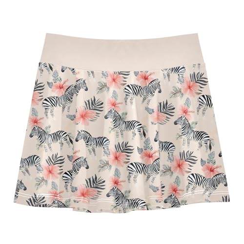 Girls Skorts High Waist Athletic Skirts with Shorts Tropical Zebra Stretchy Teens Performance Tennis