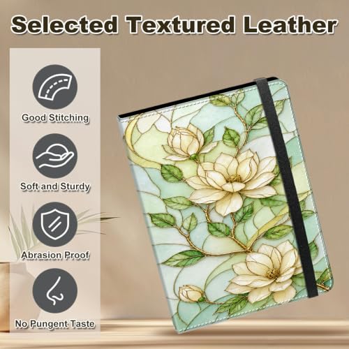 Image of Photo Album 4x6 120 Photos with Strong Elastic Band, Stained Glass Magnolia | Large Capacity Premium Leather Picture Album, Portable Wallet Albums Photo Book for Family Anniversaries Wedding Baby